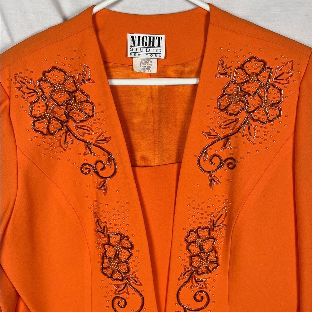 Vintage Night Studio New York Floral Beaded Orange 2 Piece Power Suit